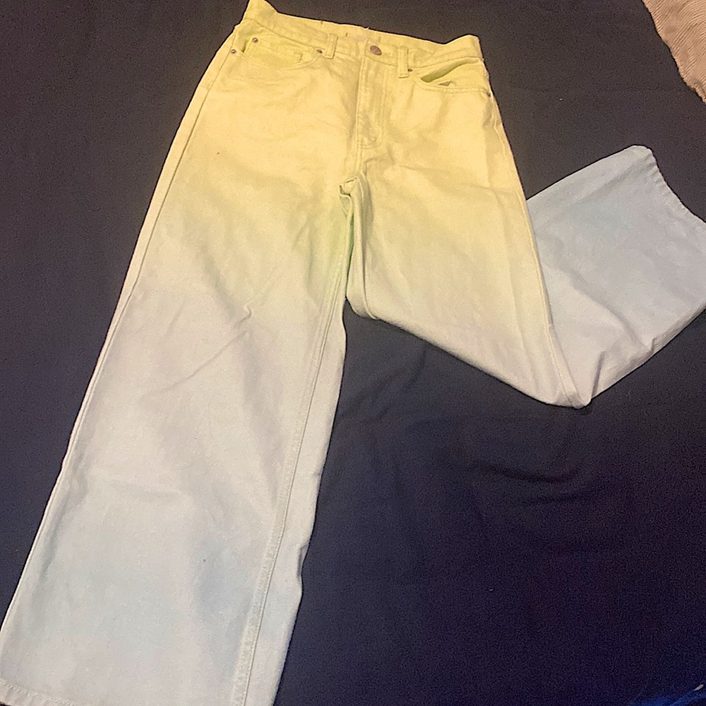 Urban outfitters wide leg baggy jeans green blue ombré